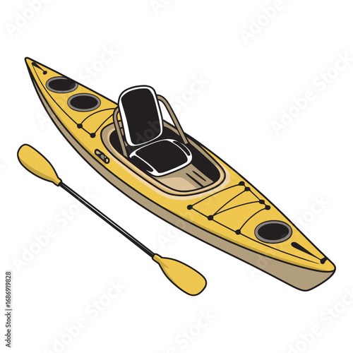 Yellow Kayak and Paddle Illustration Exploring Water Sports and Outdoor Recreation