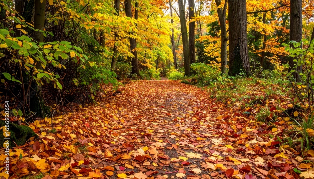 Fototapeta premium Autumn foliage covered path
