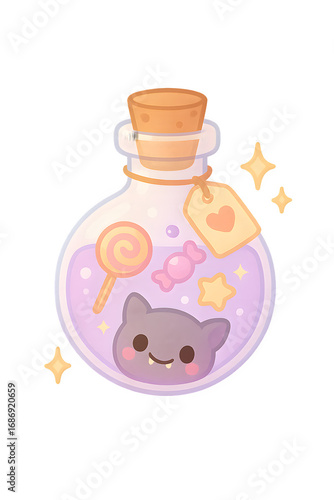 Kawaii Potion Bottle PNG | Chibi Halloween Candy Bottle with Glow