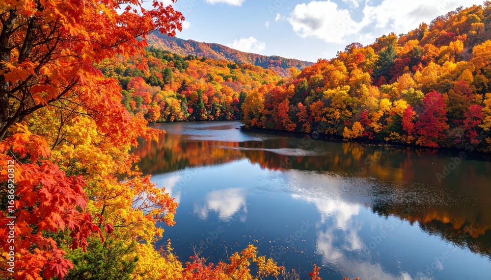 Naklejka premium Autumn foliage landscape by lake