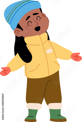 Happy Child in Winter Outfit Singing