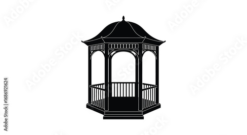 a black silhouette of an elegant garden gazebo structure
