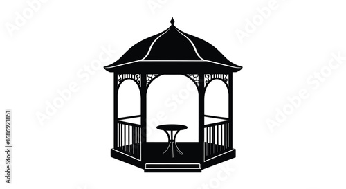 a black silhouette of an elegant garden gazebo with intricate details