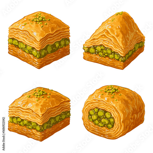 Baklava Dessert Collection – Traditional Pastry Variants with Nuts and Syrup