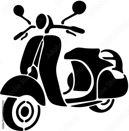 Vintage moped scooter silhouette icon. Classic two-wheeled urban transport illustration for travel and lifestyle concepts