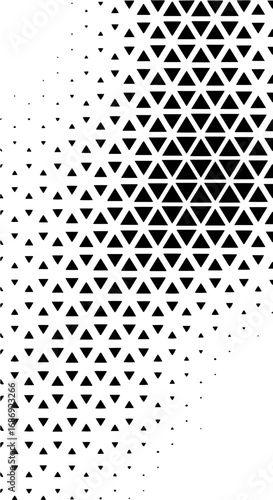 Abstract geometric background featuring a dynamic transition of halftone effect triangles fading into a clean white space