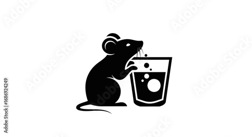 Black silhouette of a rat drinking from a glass.