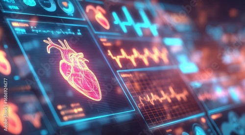 Digital Heart Monitoring Interface Displaying EKG and Vital Signs