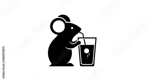 Simple black silhouette icon of a mouse drinking.