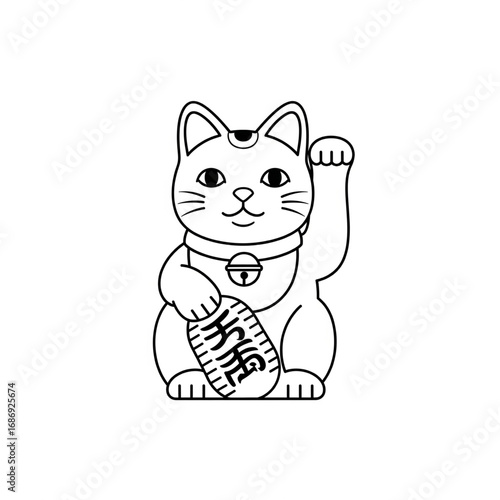 Outline Lucky Cat (Maneki Neko) Illustration