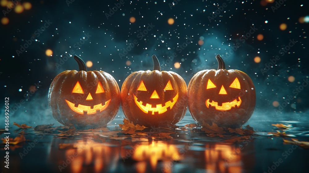 Fototapeta premium Halloween Pumpkin Lantern Night Scene