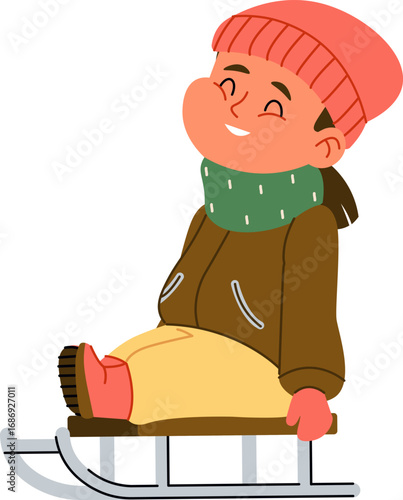 Girl Sledding in Winter Clothes