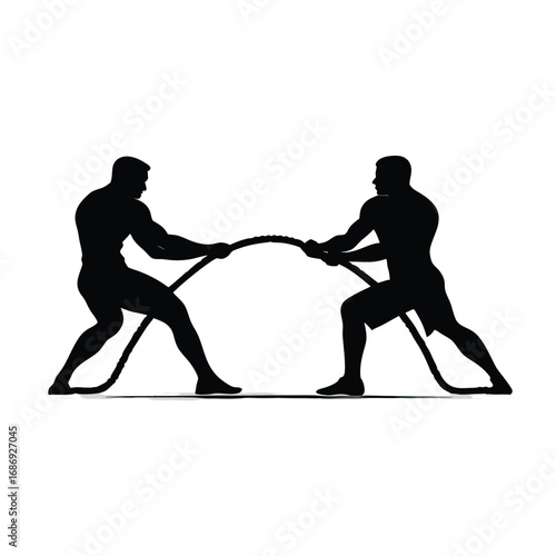 Silhouette Tug of War Strong Men Intense Competition
