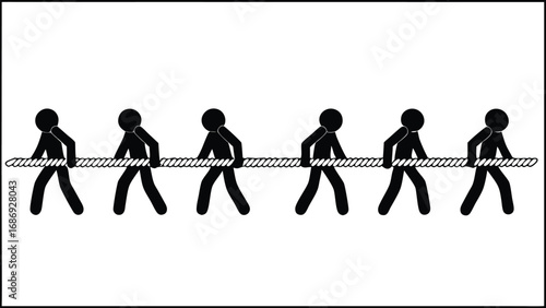Stick Figures in Tug of War Teamwork and Cooperation