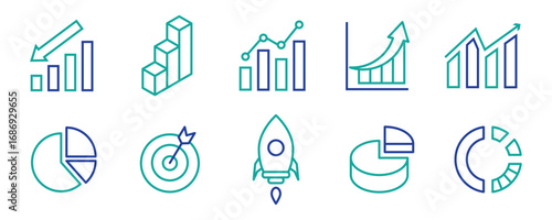 Growth icon set. Containing performance, gain, improvement, grow, chart, increase, evolution and development icons. Solid icon collection. Vector illustration.