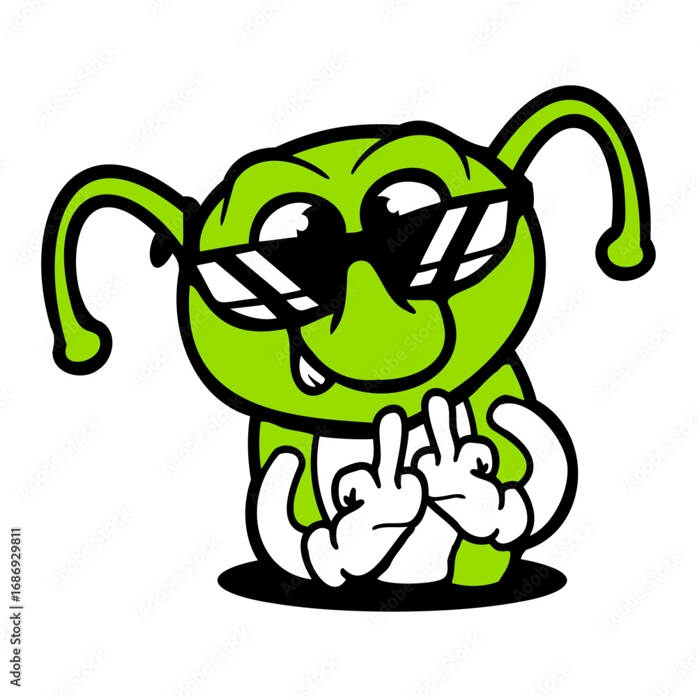 Naklejka premium Caterpillar middle finger insult ground hole sunglasses cheeky bad boy