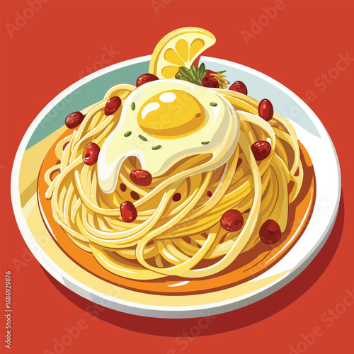 Deliciously Illustrated Spaghetti with Egg and Lemon Garnish