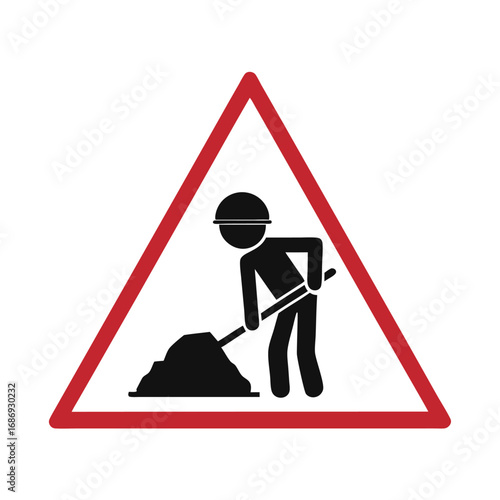 Warning Sign for Road Construction Ahead Pictogram Isolated On White Background