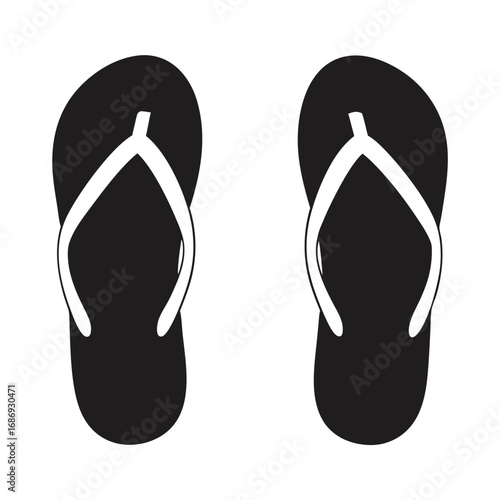Black and White Flip Flops Vector Illustration of Summer Footwear