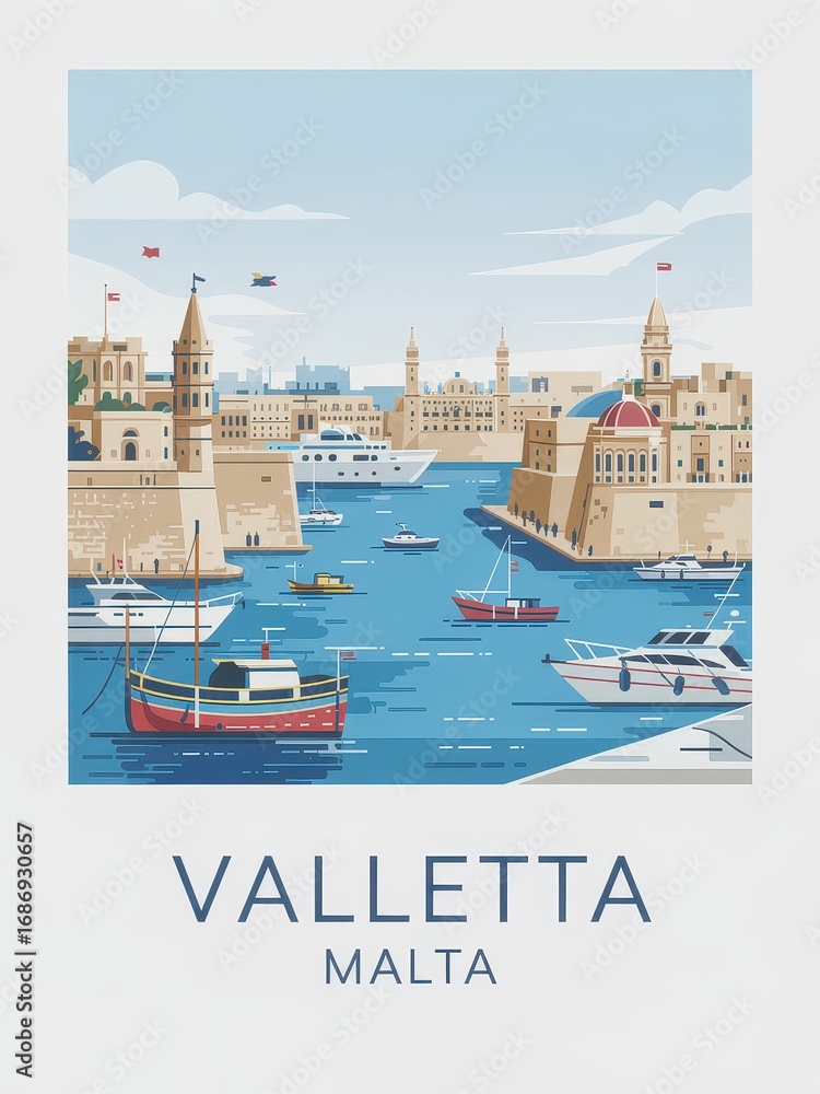 Obraz premium Vintage Travel Poster of Valletta Malta 
