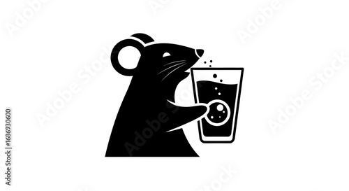 Funny cartoon rat drinking beer from a pint glass.