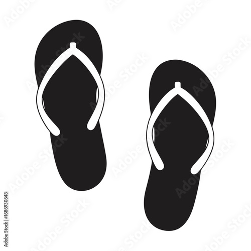 Monochrome Minimalist Illustration of Two Black and White Flip Flops