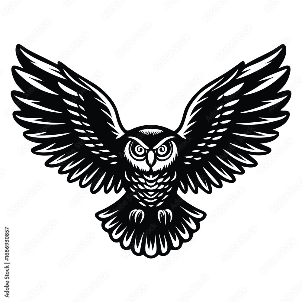 Obraz premium Majestic Owl with Spread Wings Vector Illustration Animal Emblem Design