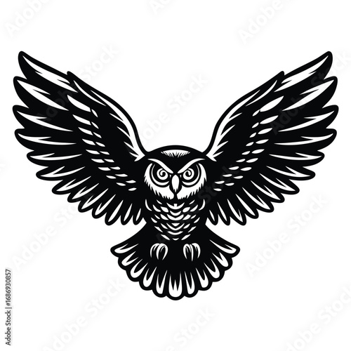 Majestic Owl with Spread Wings Vector Illustration Animal Emblem Design