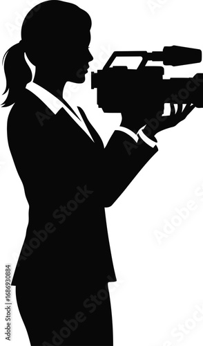 a woman holding video camera silhouette professional