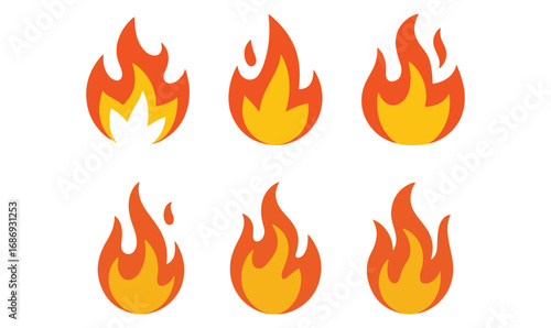 Color Fire Icon Set,  Bright Flame Symbols Vector Collection
