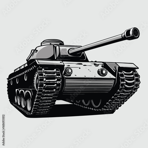 Stylized Vector Tank Illustration with Bold Lines and Shading