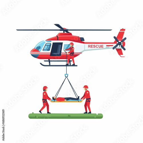 Emergency Helicopter Rescue Mission with Medics and Patient in Action