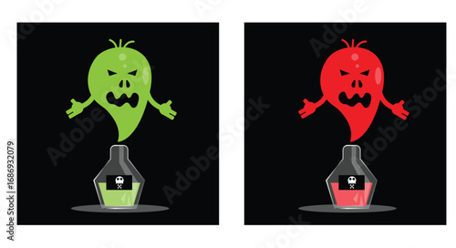 Magical Flask with Poisonous Materials with Scary Ghost. International autumn holiday Halloween style vector art