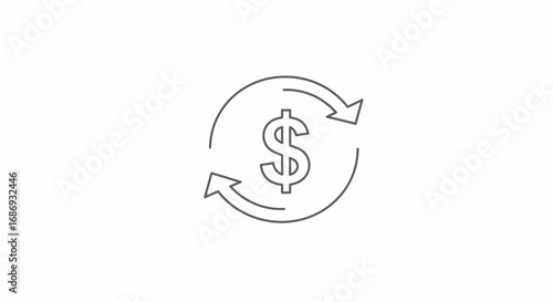 Circular Arrow Around Dollar Symbol Representing Currency Exchange Flow and Financial Transaction Movement