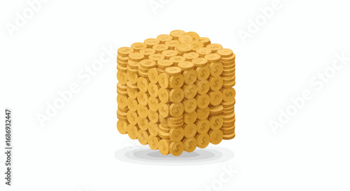 3D Cube Built from Gold Coins Representing Solid Financial Foundation and Diversified Investment Portfolio