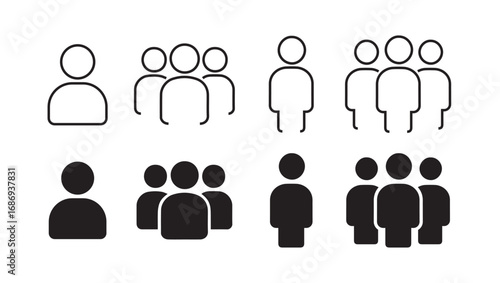 Collection of human figures representing groups and individuals in silhouette