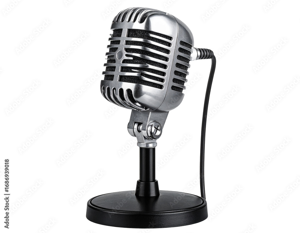 Fototapeta premium vintage-style microphone on a black stand. designed for capturing audio. particularly 
