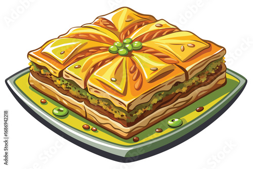 Delicious Baklava Pastry on a Decorative Plate, a Sweet Treat of Flaky Layers and Nutty Filling Delighting Dessert Lovers