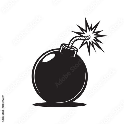 Illustration of a round bomb with a lit fuse isolated on white background