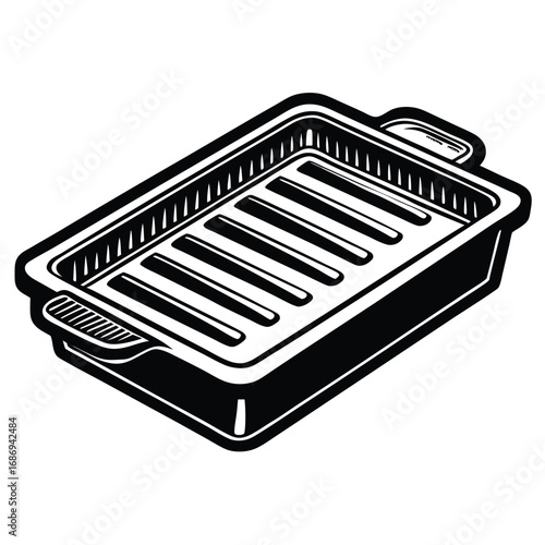 Isometric Grill Pan Illustration Black and White: A Culinary Icon for Cooking, Kitchenware, and Delicious Grilling Experiences at Home