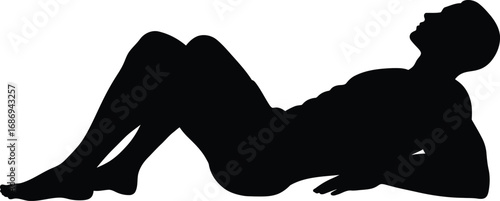 a silhouette figure reclining casually against white background