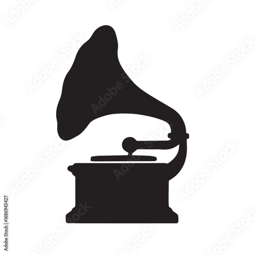 Vintage gramophone silhouette isolated on white background showcasing classic music