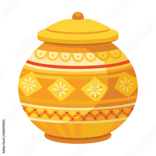 Golden Pot with Floral Design A Symbol of Hindu Tradition and Culture Featuring Intricate Patterns
