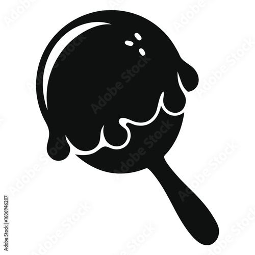 Black and White Vector Cartoon Ice Cream Sundae with Toppings and Chocolate Drizzle, a Treat for the Eyes and the Taste Buds