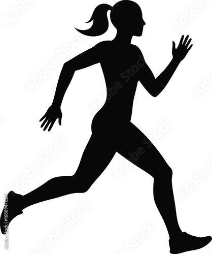 a silhouette of a woman running actively outdoors