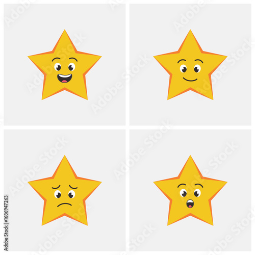 Cute Cartoon Star Characters with Different Facial Expressions – Happy, Sad, Surprised, Smiling