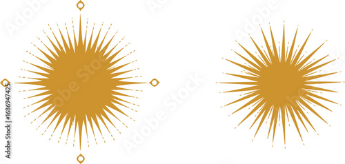 golden sunburst designs with intricate patterns and radiant lines