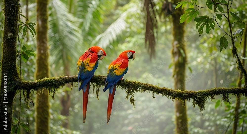 Obraz premium Scarlet Macaws Rainforest Perch.