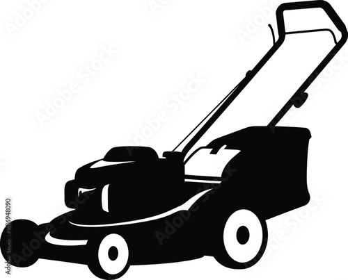 a simple black and white illustration of a lawn mower