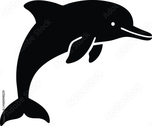 amazon river dolphin animal icon in bold black silhouette with curved body and long beak isolated on white background